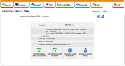 Interfata online administrare bloc